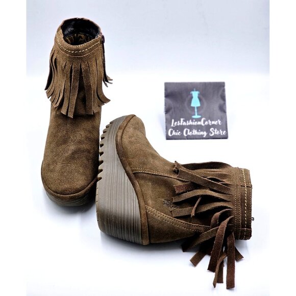 Fly London Women's Brown Suede Leather Fringe Wedge Ankle Booties Size 7.5 2188 - Picture 10 of 16